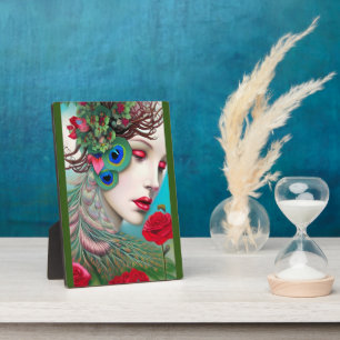 Plaque Photo Red Lips et Rose Peacock Abstrait