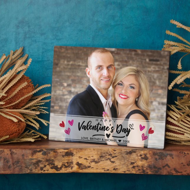 Plaque Photo Red Pink Hearts Scribbled Valentine's Day Photo (Côté)