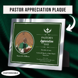 Plaque Photo Remerciement au Pasteur d'Église Argent Vert