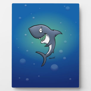 Plaque Photo Requin drôle souriant sur fond bleu