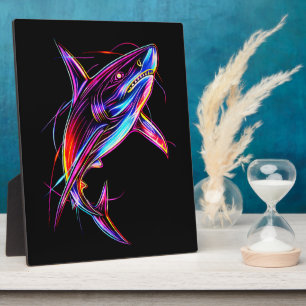 Plaque Photo Requin Néon Vibrant Océan Numérique Moderne