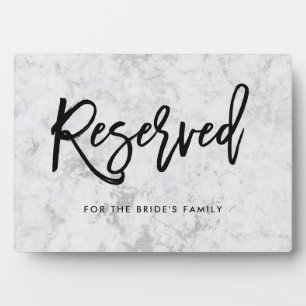 Plaque Photo Reserved   Handwritten Script on Silver Marble