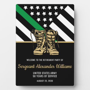 Plaque Photo Retraite militaire Ligne verte Drapeau Armée patri
