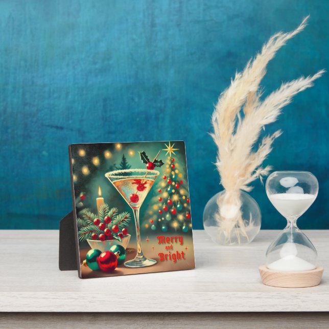 Plaque Photo Retro les années 50 Merry Bright Christmas Cocktai (Insitu)