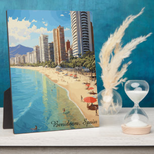 Plaque Photo Rétro Vintage Benidorm Espagne Voyage Méditerranée
