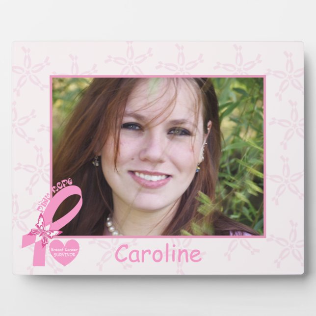 Plaque Photo Ribbon rose Survivant du cancer du sein et frontiè (Devant)