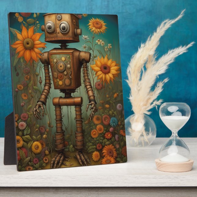 Plaque Photo Robot Whimsical Garden | Tablette Art numérique (Côté)