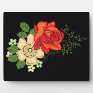 Plaque Photo Rose rouge et marguerites sur fond noir