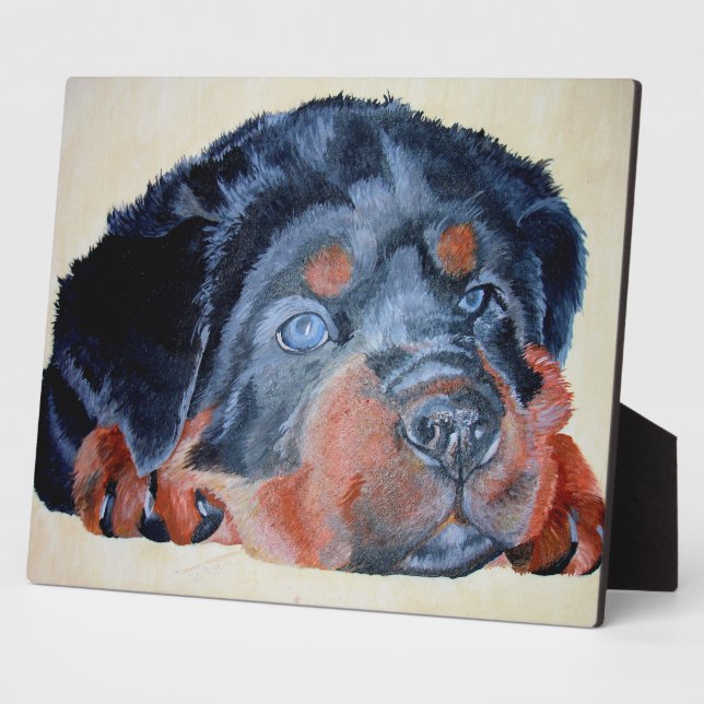 Plaque Photo Rottweiler Chiot Artistique Portrait pour Animaux (Côté)