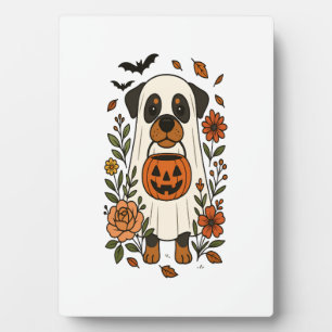 Plaque Photo Rottweiler d'Halloween avec des fleurs