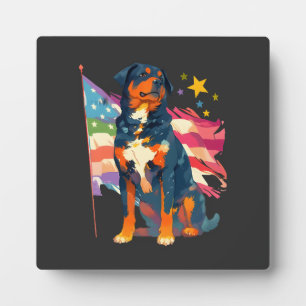 Plaque Photo Rottweiler patriotique avec drapeau américain