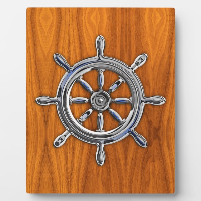 Plaque Photo Roue nautique sur la chaussée de teck (Devant)