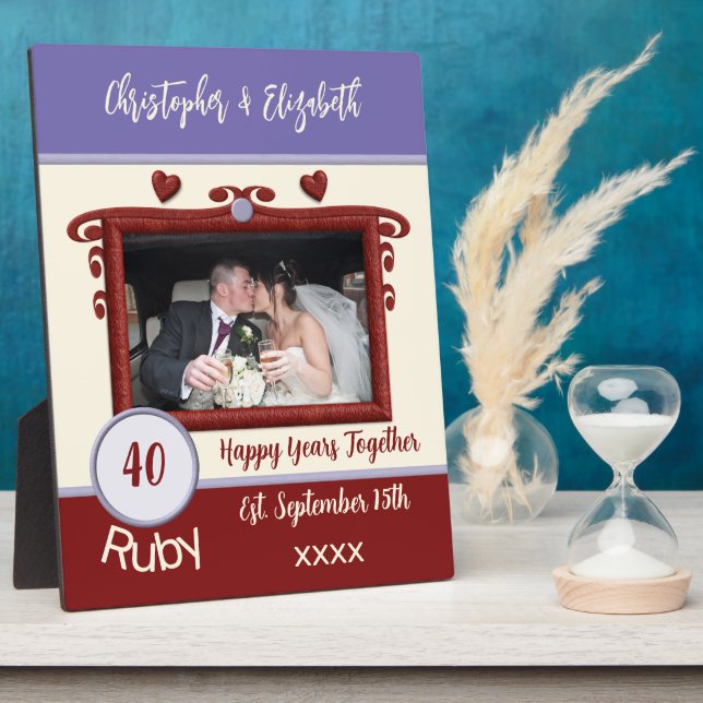 Plaque Photo Ruby 40 ans anniversaire ajouter des noms photo vi (Côté)