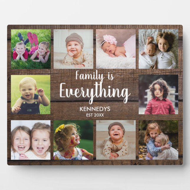 Plaque Photo Rustic Dark Wood 10 Photo Collage Famille (Devant)