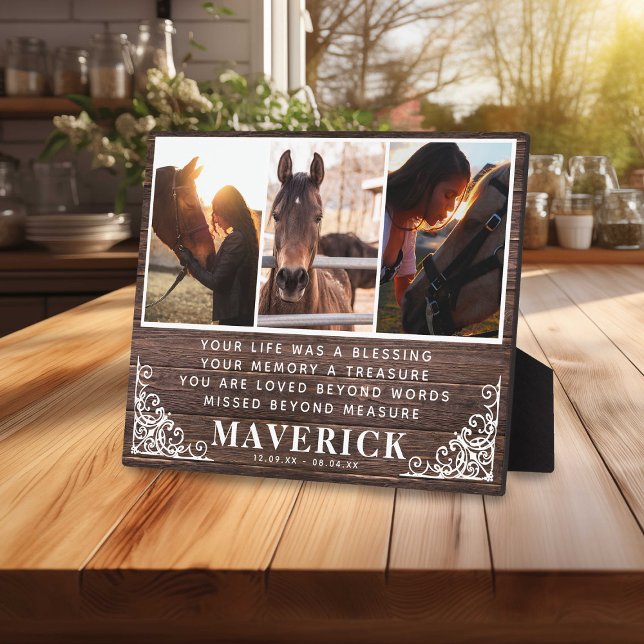 Plaque Photo Rustic Elegant Horse Photo & Citation Memorial (Créateur téléchargé)