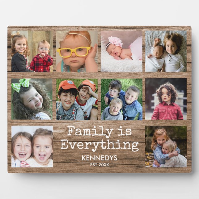 Plaque Photo Rustic Wood 10 Photo Collage Famille Citation (Devant)