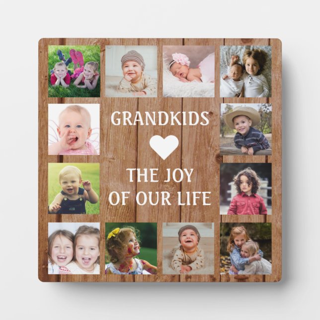 Plaque Photo Rustic Wood 12 Photo Collage Grandkid (Devant)
