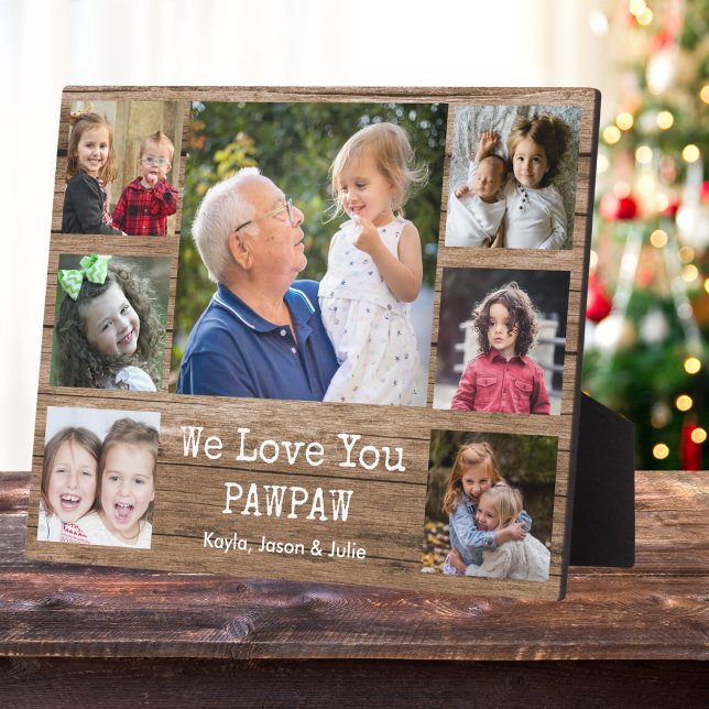 Plaque Photo Rustic Wood 7 Photo Collage We Love You Pawpaw (Créateur téléchargé)