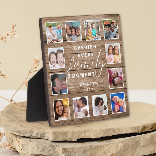Plaque Photo Rustic Wood Famille Souvenirs Citation 12 Photo Co (Rustic Wood Family Memories Quote 12 Photo Collage Plaque)