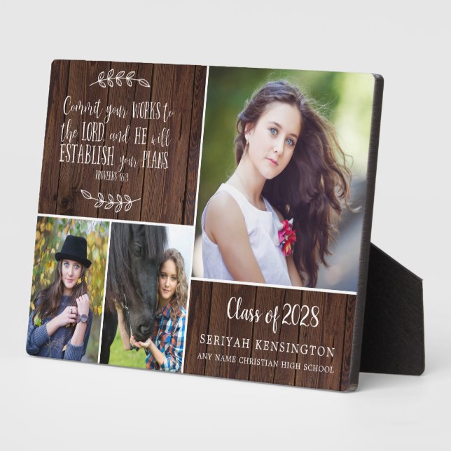 Plaque Photo Rustic Wood Graduation chrétienne Bible Verse (Côté)