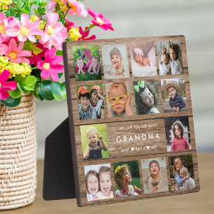 Plaque Photo Rustic Wood We Love You Grandma 14 Photo Collage