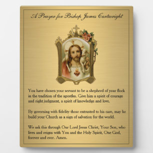 Plaque Photo Sacred Heart Prayer for Catholic Bishop Vintage