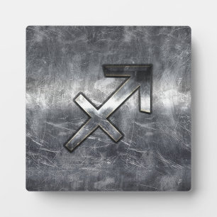 Plaque Photo Sagittarius Zodiac Silver Distressed Steel look