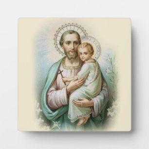 Plaque Photo Saint Joseph Enfant Jésus Lys traditionnels