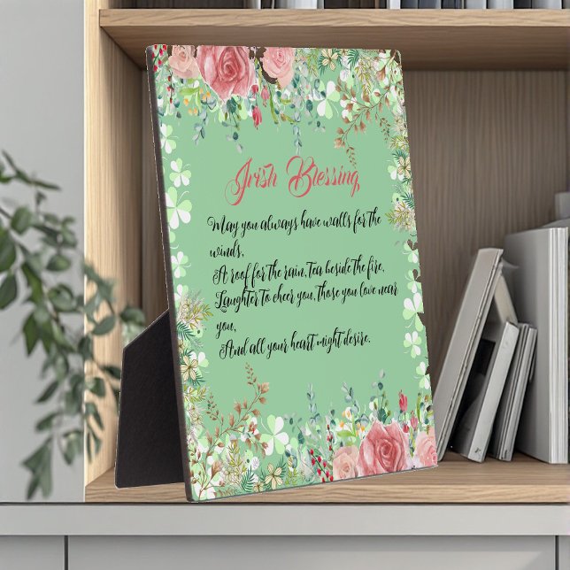 Plaque Photo Saint Patrick's Day Irlandais Bénédiction Rose Sha (Saint Patrick's Day Irish Blessing Roses Shamrocks Plaque)