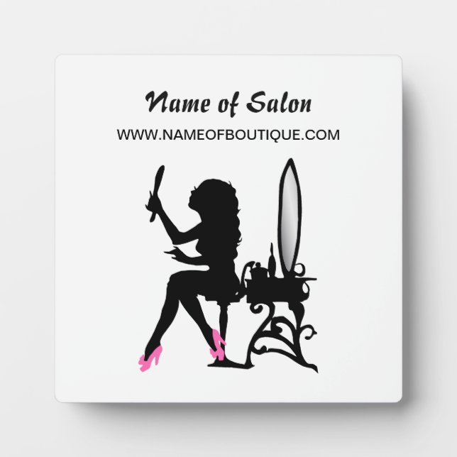 Plaque Photo Salon de beauté et de cheveux rose et noire fille (Devant)