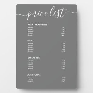 Plaque Photo Salon gris moderne simple Tarifs Menu Service