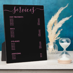 Plaque Photo Salon Noir Rose Moderne Tarifs Menu Service