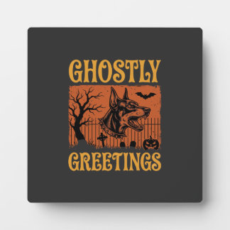 Plaque Photo Salutations Fantomatiques Halloween Doberman Cimet