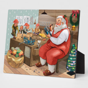 Plaque Photo Santa And Elves Making Toys Christmas