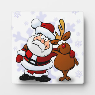 PLAQUE PHOTO SANTA CLAUS ET RUDOLPH