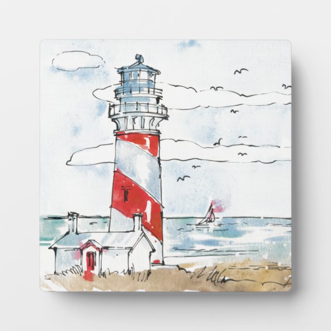 Plaque Photo Scène de phare rouge et blanc (Devant)