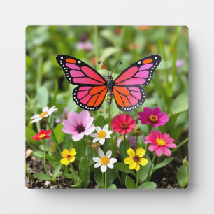Plaque Photo Scène vibrante de jardin avec papillon monarque