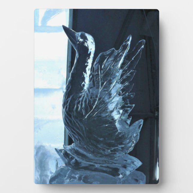Plaque Photo Sculpture de glace de cygne, Québec, Canada (Devant)