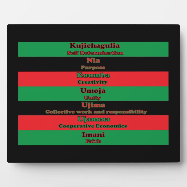 Plaque Photo Sept principes de Kwanzaa rouge vert noir (Devant)