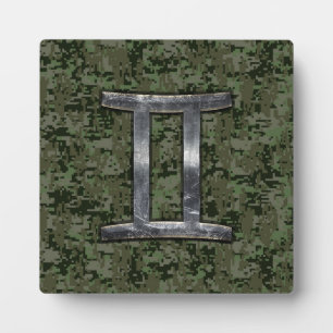 Plaque Photo Signe du zodiaque Gémeaux sur camouflage numérique