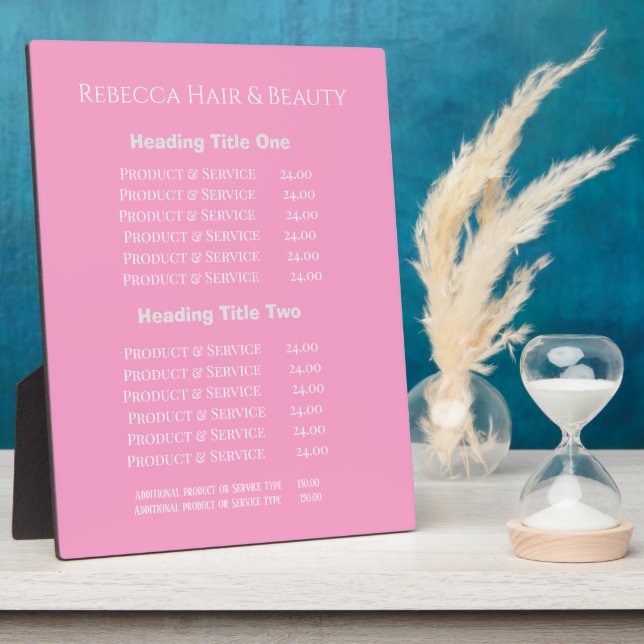 Plaque Photo Simple Salon Spa Pricing & Service Pink Display (Côté)