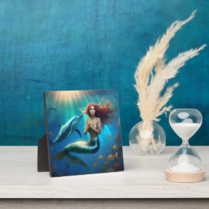 Plaque Photo Sirène Angélique Nageant Avec Dauphins,