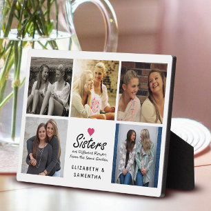 Plaque Photo Sisters Script Citation Hot Rose Heart Photo Colla