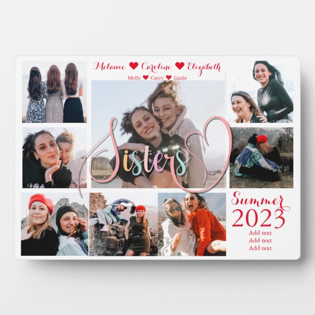 Plaque Photo Sisters Script Keepsaké Cadeau Photo Collage Plaqu (Devant)