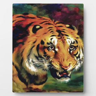 Plaque Photo Snarling Tiger Portrait Artistique