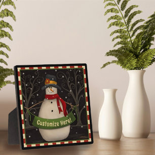 Plaque Photo Snowman mignonne Folk Custom Christmas Holiday