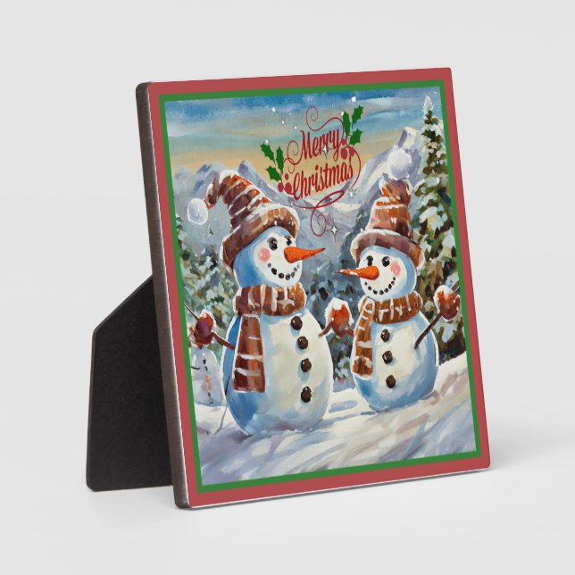 Plaque Photo Snowmen, Joyeux Noël, (Recto)