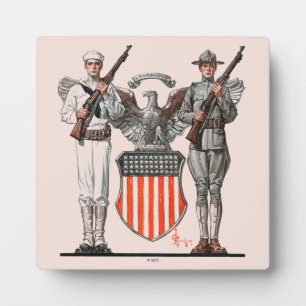 Plaque Photo Soldier, Sailor and U.S. Shield