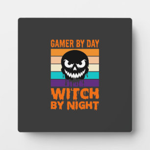 Plaque Photo Sorcière Joueuse Halloween Crâne Rétro