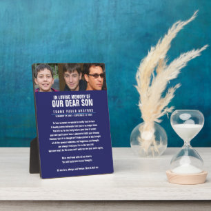 Plaque Photo Souvenir funéraire hommage à son bleu poème mots